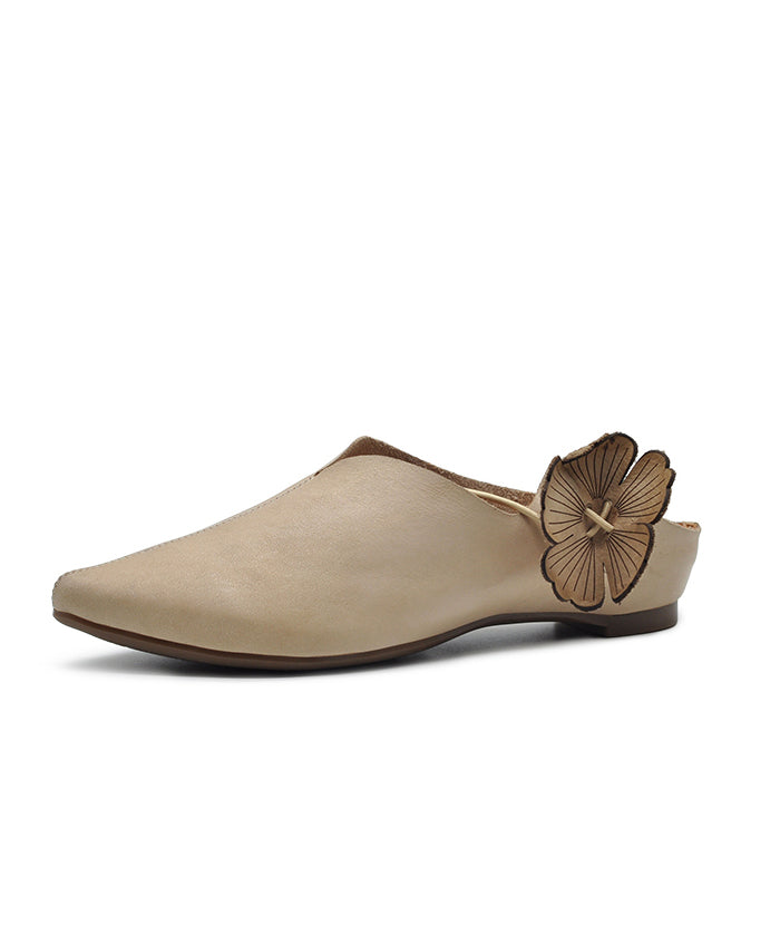 Apricot Cowhide Leather Sandals Splicing Pointed Toe