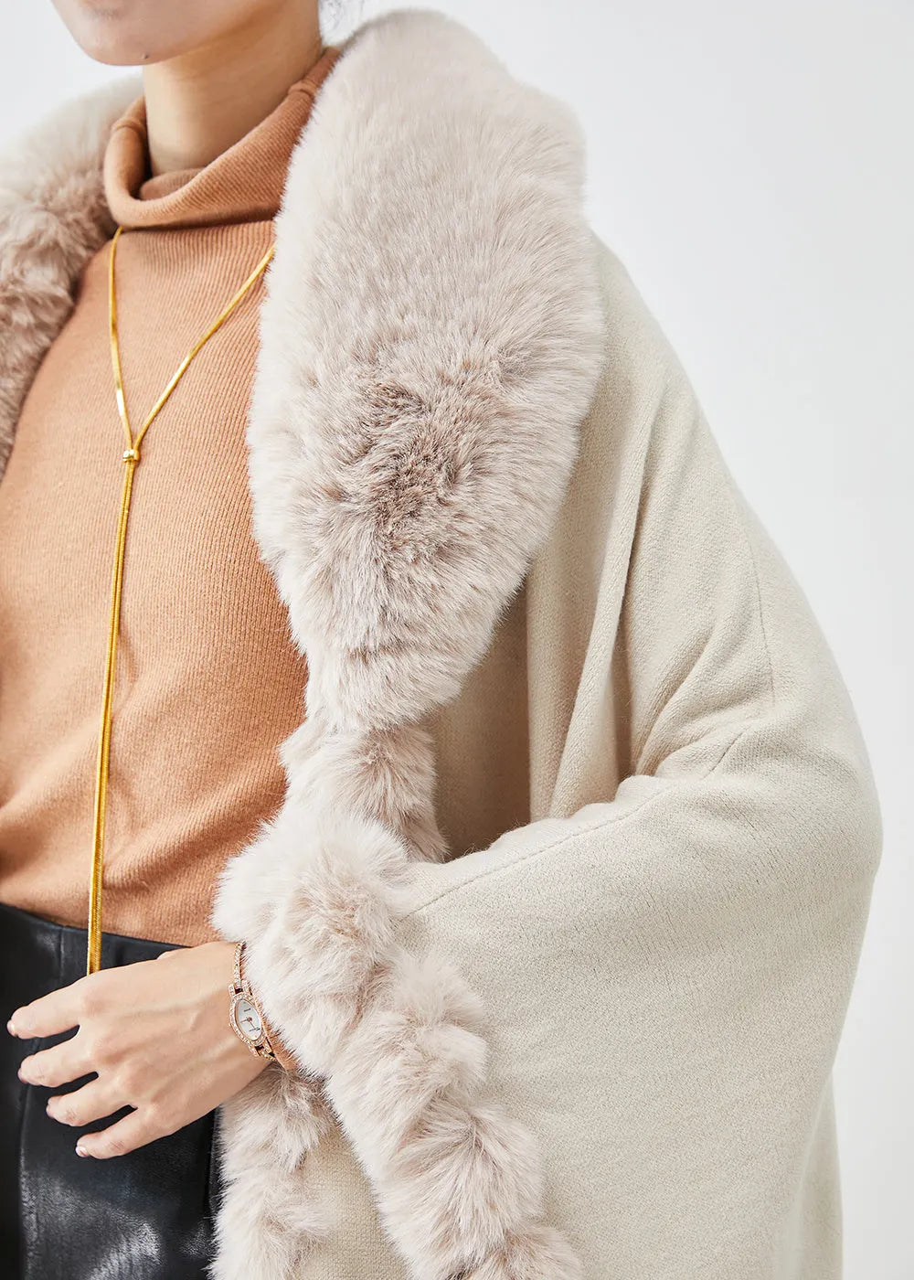 Khaki Oversized Warm Faux Fur Coat Winter
