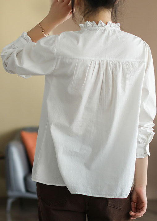 Unique White Ruffled Wrinkled Cotton Shirt Tops Spring