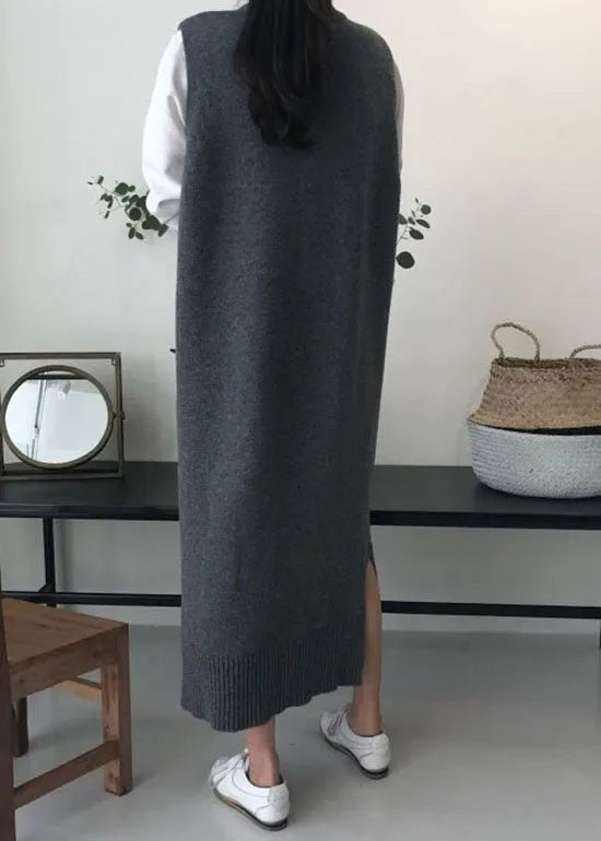 Diy Grey O Neck Patchwork Knit Vest Dress Sleeveless