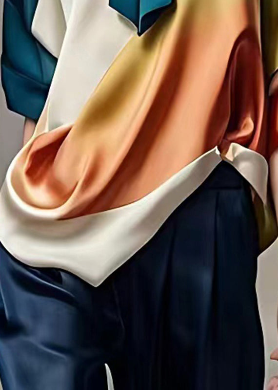 Multi Turtleneck Gradient Color Silk Top Fall (ships in 24hrs)