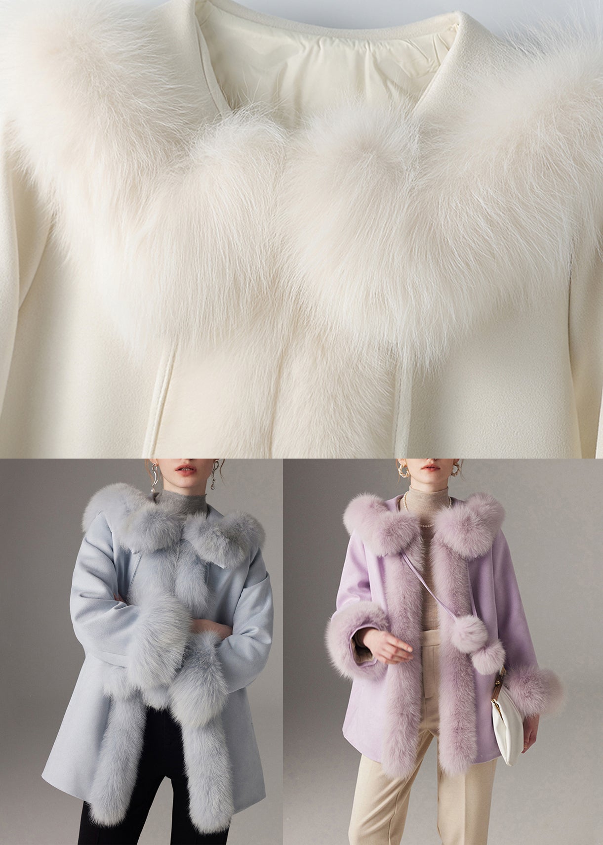 White Fuzzy Ball Decorated Fine Cotton Filled Coats Winter