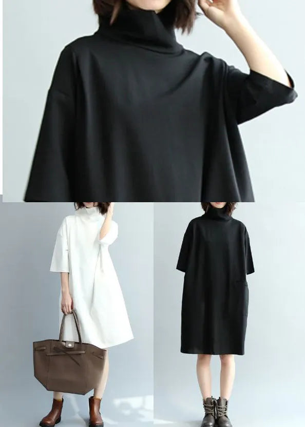Black Cotton Dress High Neck Half Sleeve