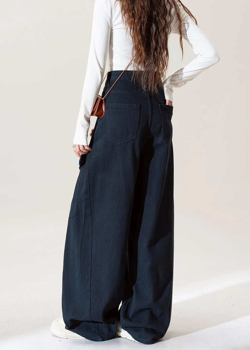 Stylish Navy Embroidered Pockets Cotton Pants Fall