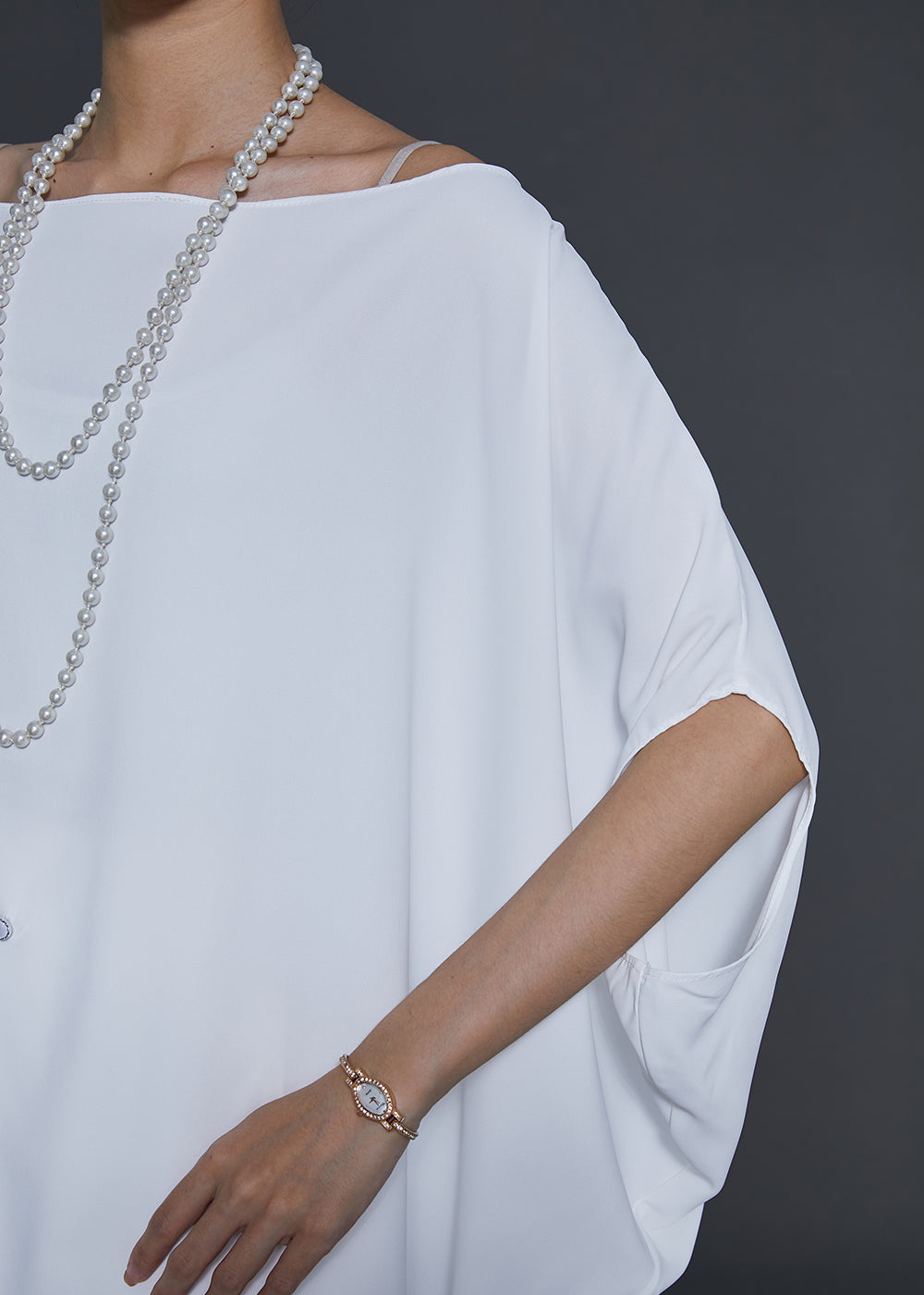White Asymmetrical Chiffon Two Piece Suit Set Batwing Sleeve