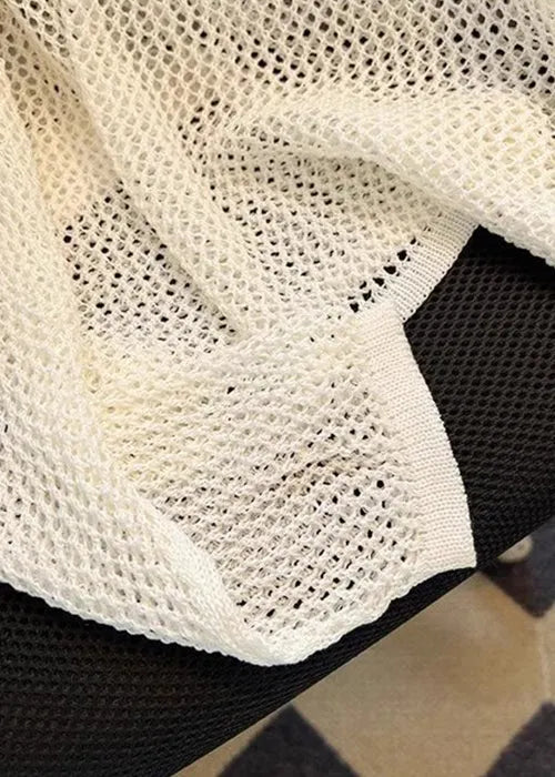 Beige Hollow Out Knit Tops Summer