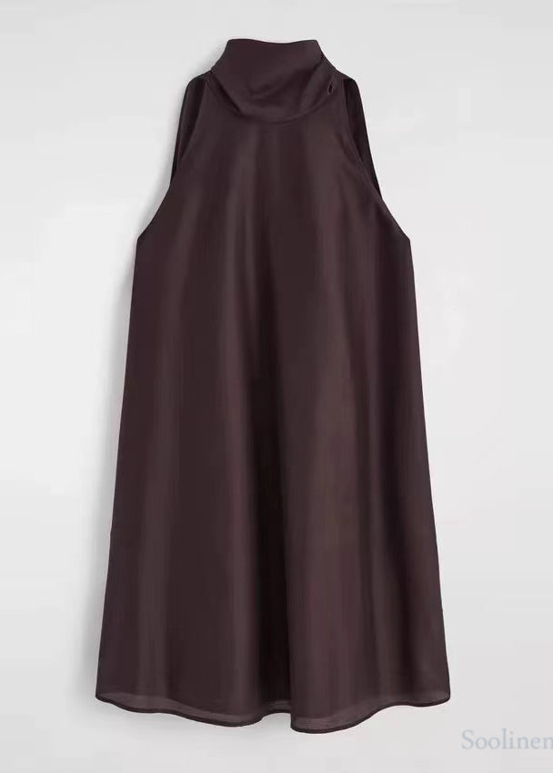 Brown Cold Shoulder Halter Dresses Summer