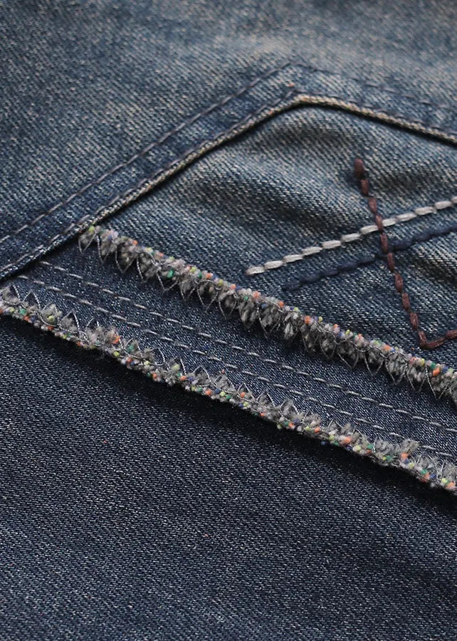 Blue Pockets Patchwork Elastic Waist Denim Harem Pants Spring