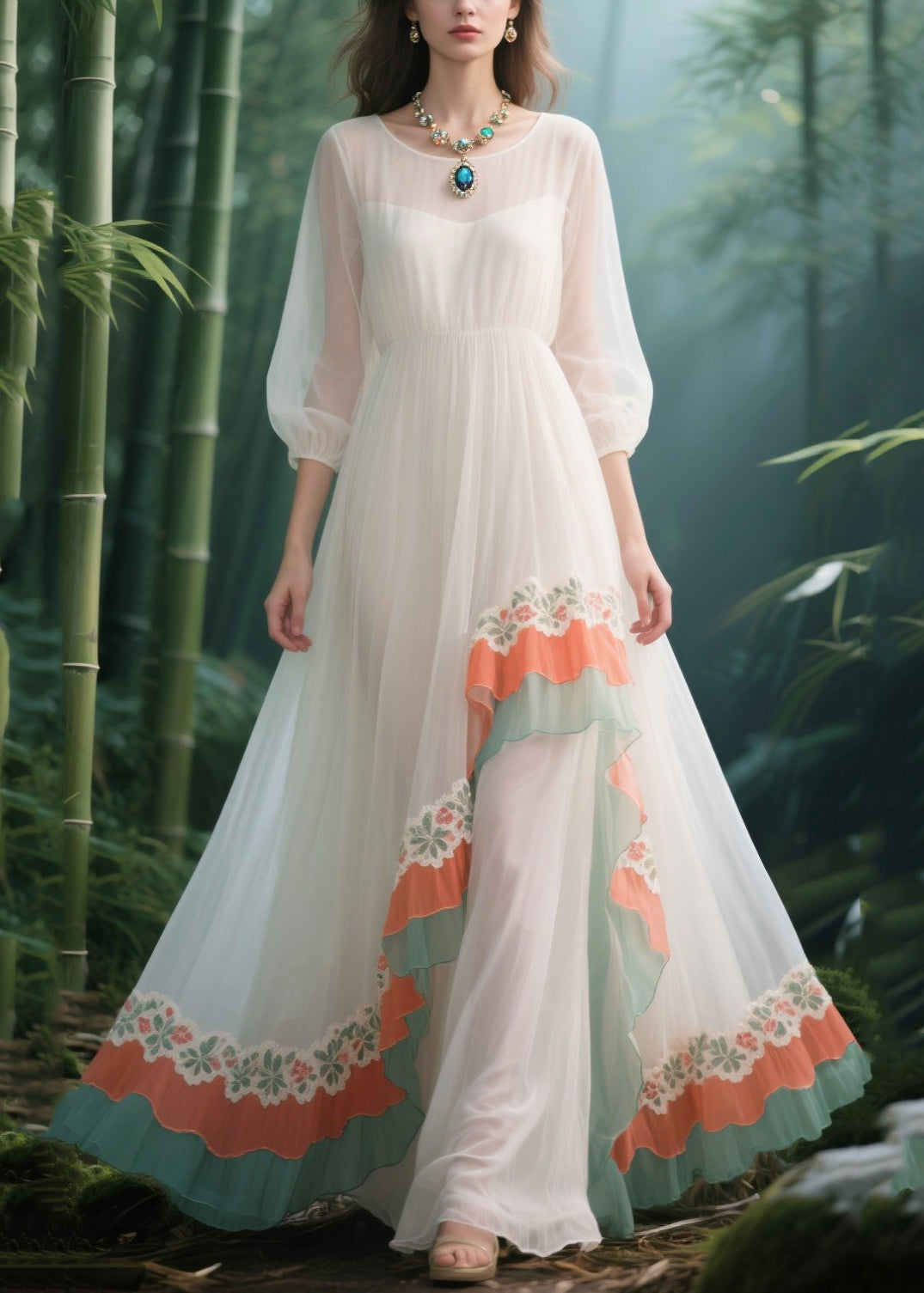 White Lace Patchwork Exra Large Hem Tulle Holiday Dress Summer