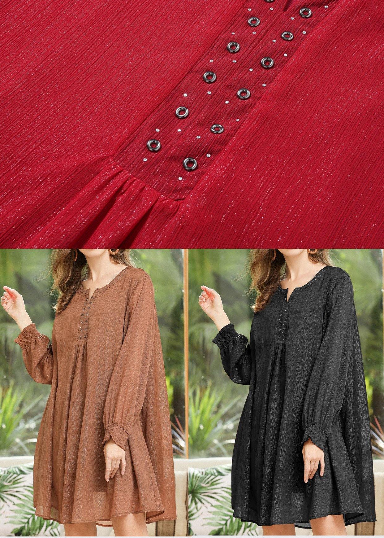 Khaki Long Sleeve Chiffon Summer Dress
