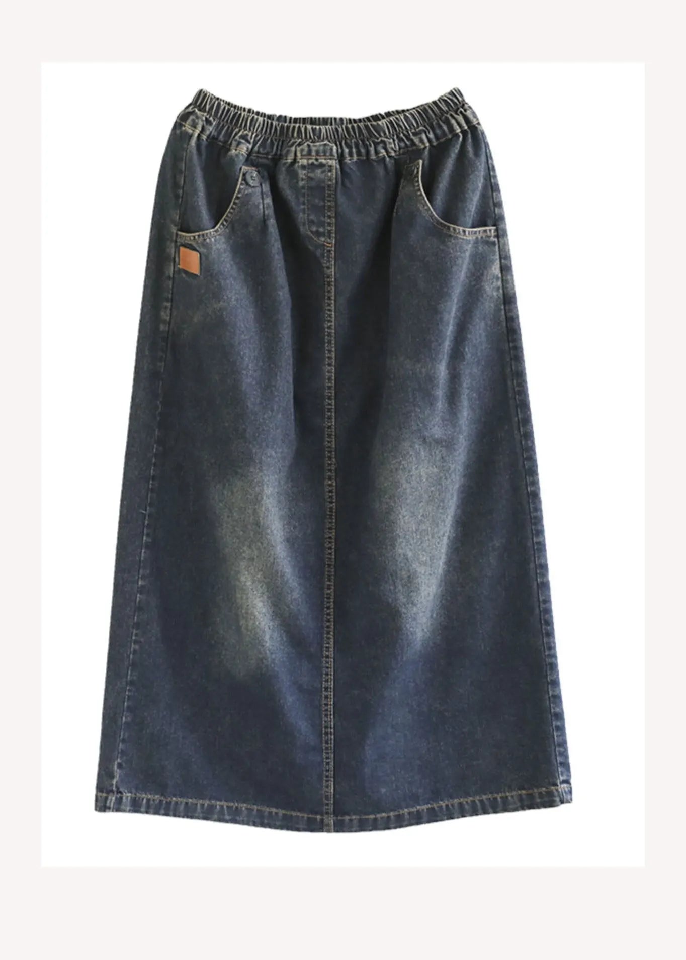 Modern Black Pockets Patchwork Elastic Waist Denim Skirt Spring