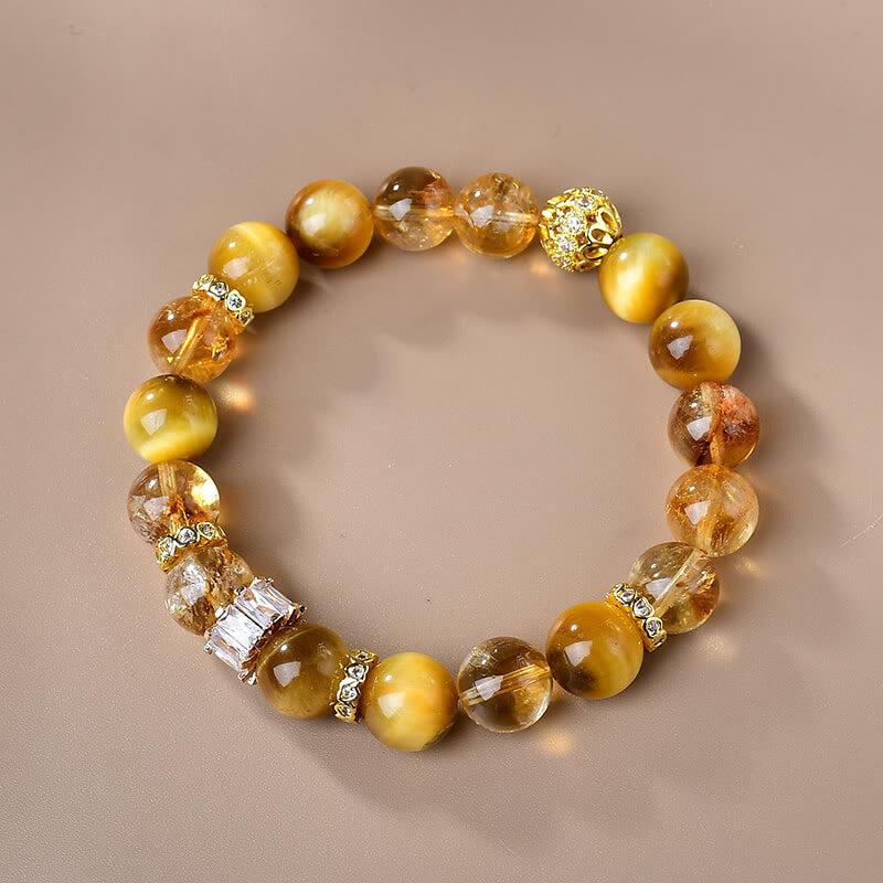 10mm Tiger Eye Citrine Bracelet for Strength & Courage