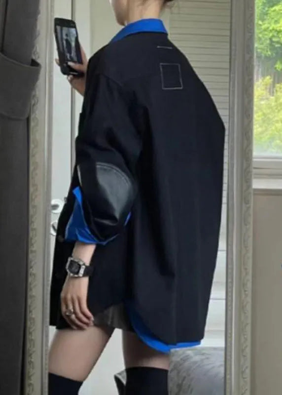 New Butto Black Coats and Blue Shirt Two Piece Set Spring