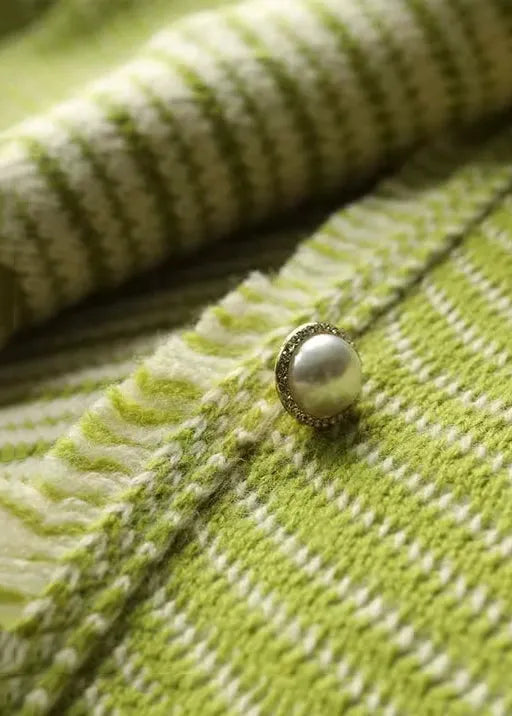 Green O Neck Button Patchwork Cotton Coats Fall
