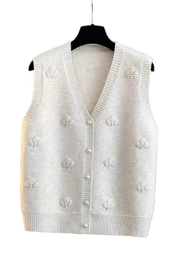 Modern Apricot V Neck Button Cotton Knit Waistcoat Sleeveless