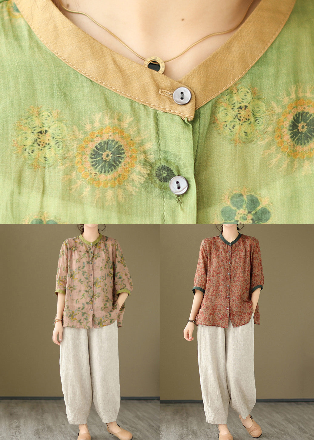 French Pink Shirts and Linen Crop Pants Cotton Two Pieces Set Spring