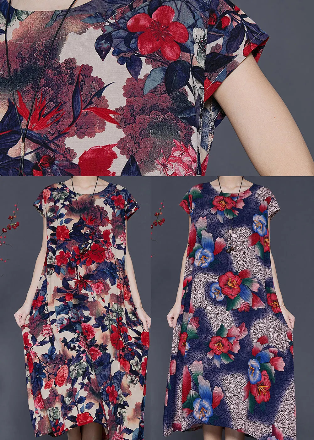 Morning Glory Print Chiffon Maxi Dresses Oversized Summer