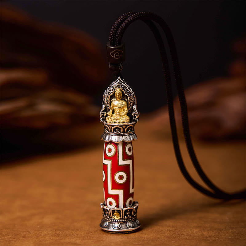 Buddha Stones Tibetan Medicine Buddha Nine-eye Dzi Bead Protection Necklace Pendant