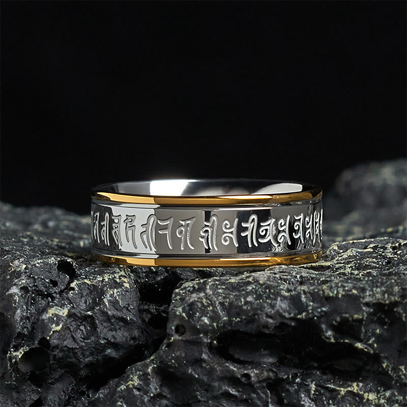 Buddha Stones Tibetan Scriptures Shurangama Mantra Titanium Steel Balance Ring