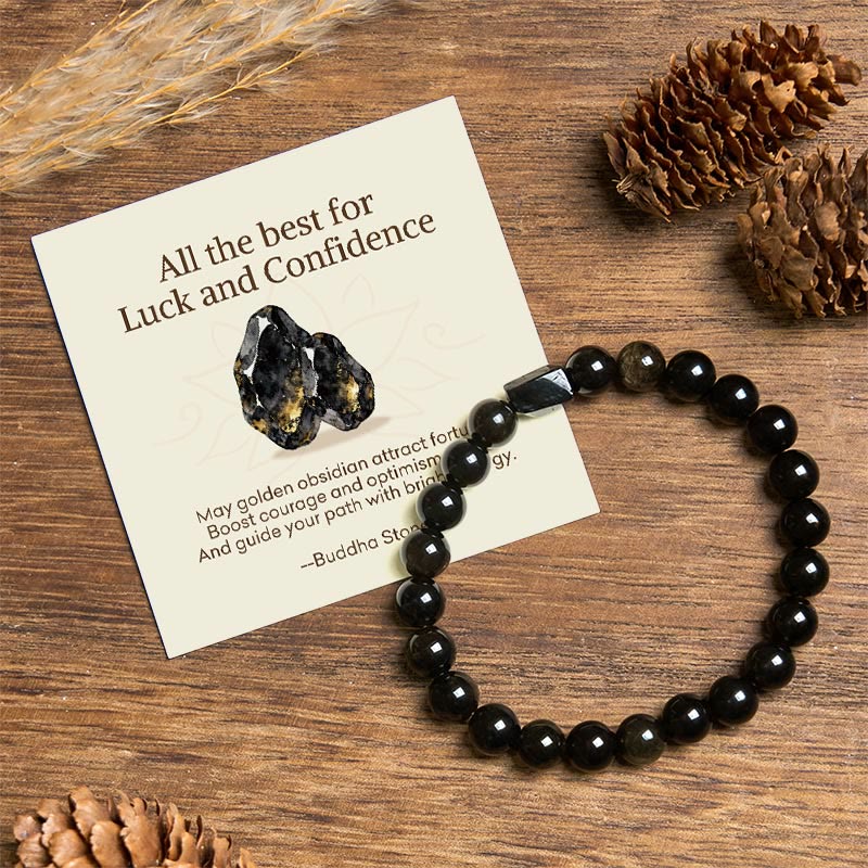 Buddha Stones "all the Best for Luck and Confidence" Obsidian Bracelet Includes Gift Message Card
