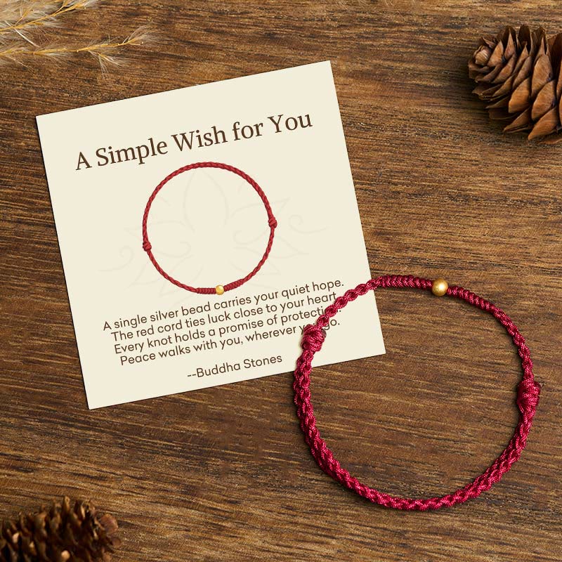 Buddha Stones "a Simple Wish for You" 925 Sterling Silver Plated Gold Single Bead Red Rope Bracelet Anklet Includes Gift Message Card