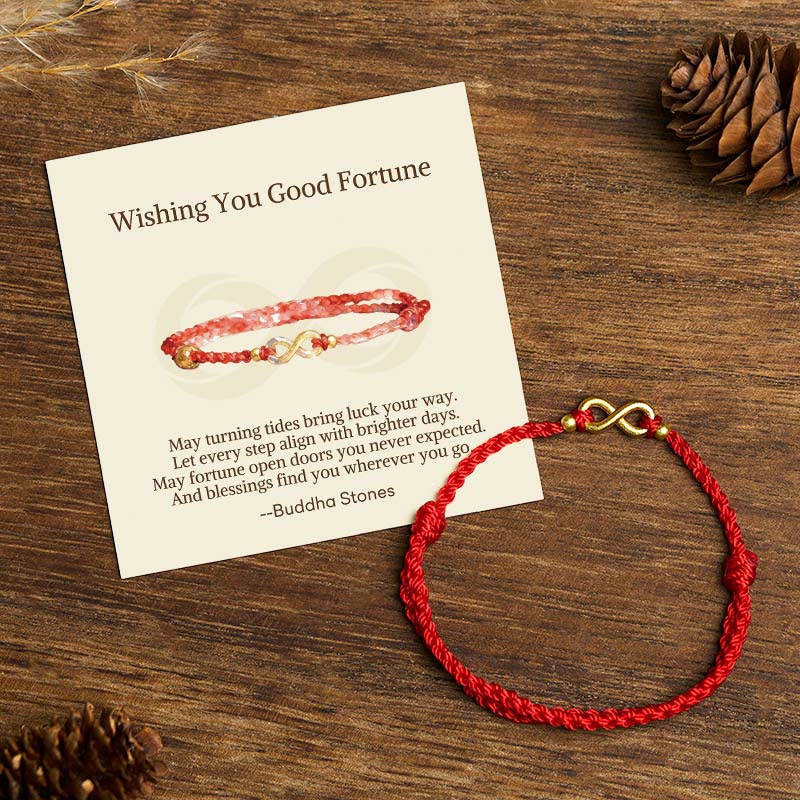 Buddha Stones "may Endless Luck Find You" Infinity Charm Brass Red String Bracelet Includes Gift Message Card
