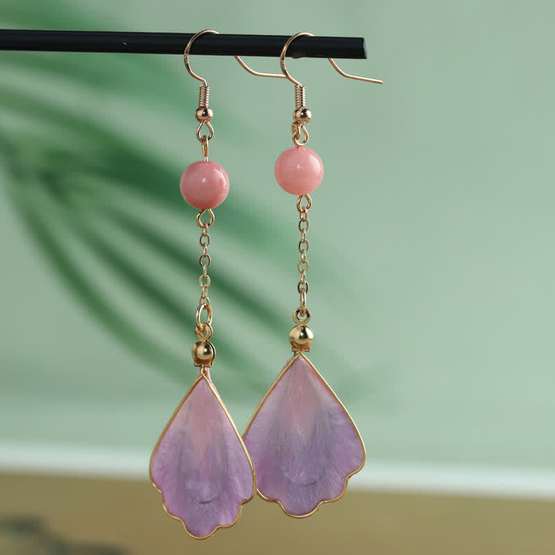 Buddha Stones Handcrafted Silk Art Petal Good Fortune Blessing Dangle Hook Earrings