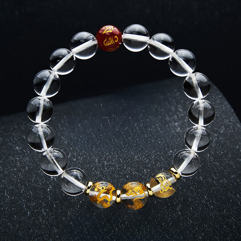 Buddha Stones Clear Quartz Chinese Zodiac Healing Bracelet