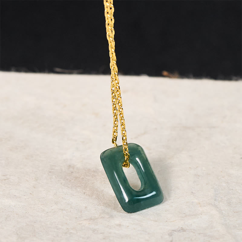 Buddha Stones Mini Square Green Jade Abundance Necklace Pendant