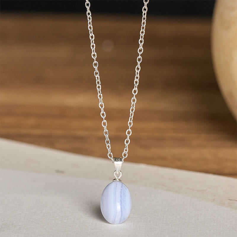 Buddha Stones Natural Blue Lace Agate Clarity Chain Necklace Pendant
