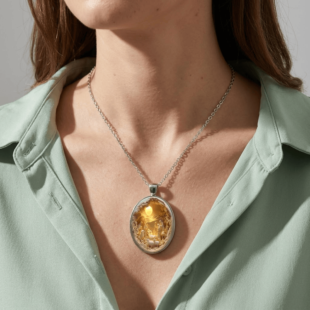 Nativity of Jesus Glass Necklace