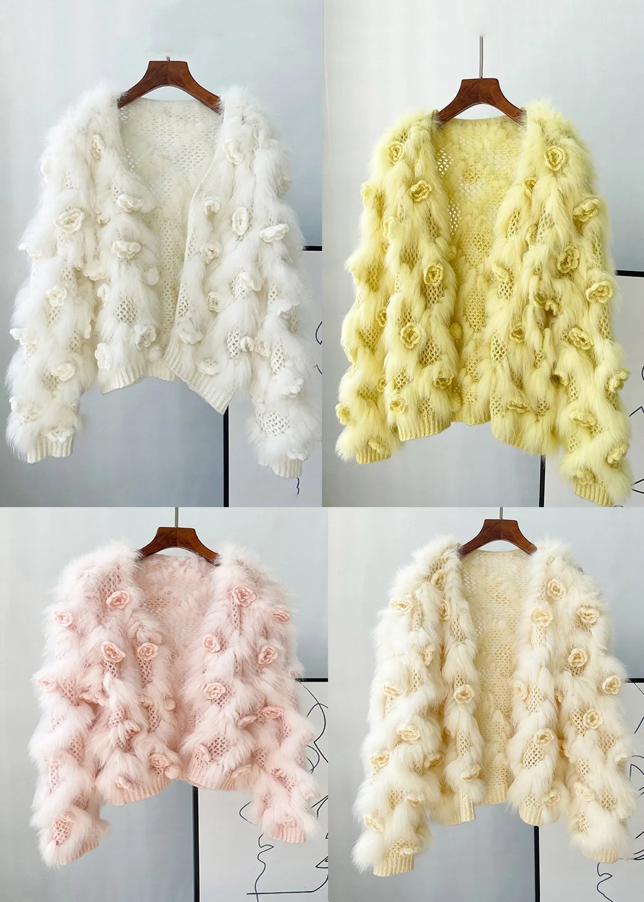 White Hollow Out Mink Hair Knitted Coat Winter