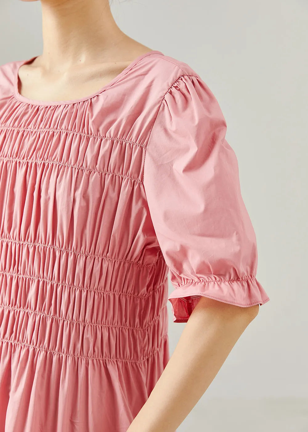 Pink Wrinkled Silm Fit Cotton Holiday Dress Summer