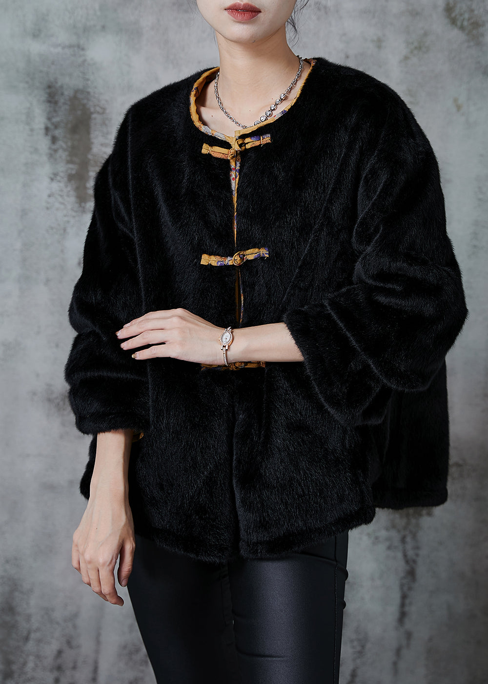 Yellow Print Faux Mink Hair Wear on Both Sides Coats Winter
