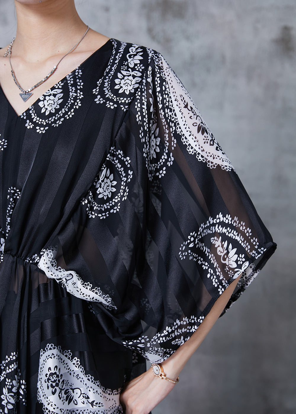 Black Asymmetrical Print Chiffon Shirt Summer