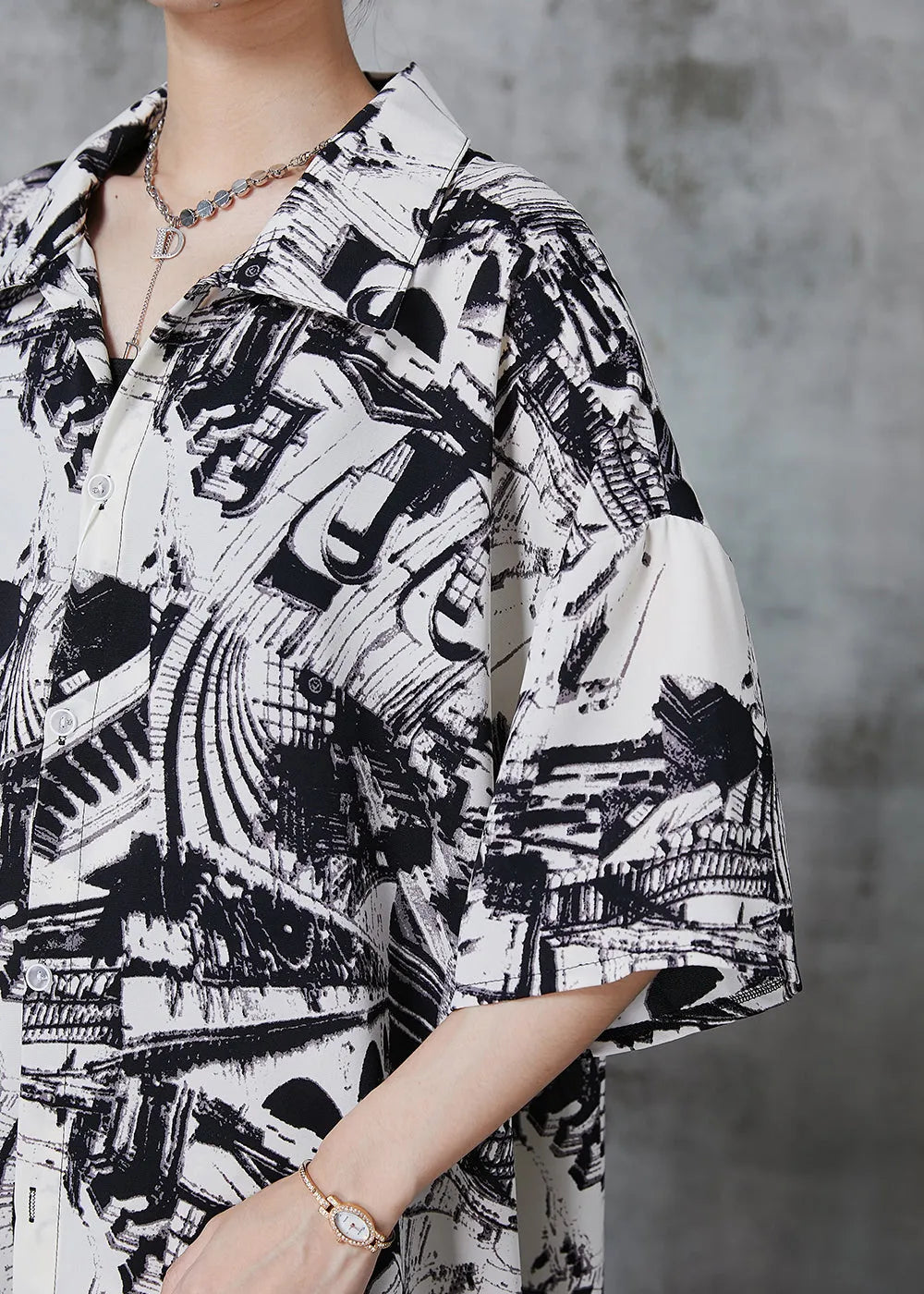 Black Oversized Print Chiffon Dress Summer