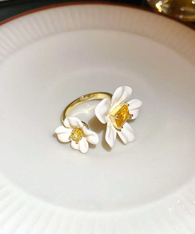 White Copper Overgild Acrylic Zircon Open Rings