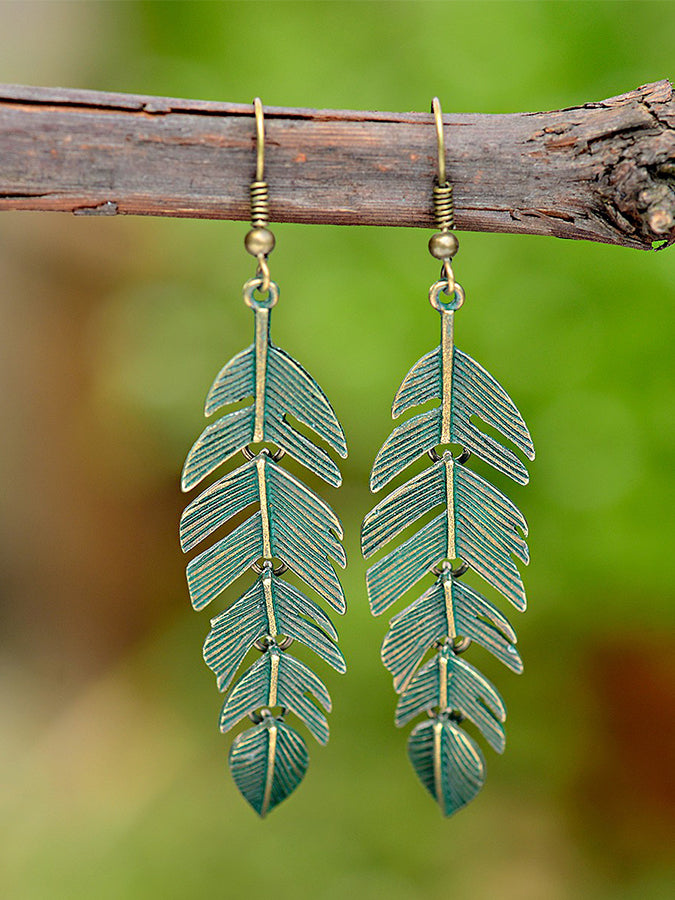 Long Fringed Leaf Earrings