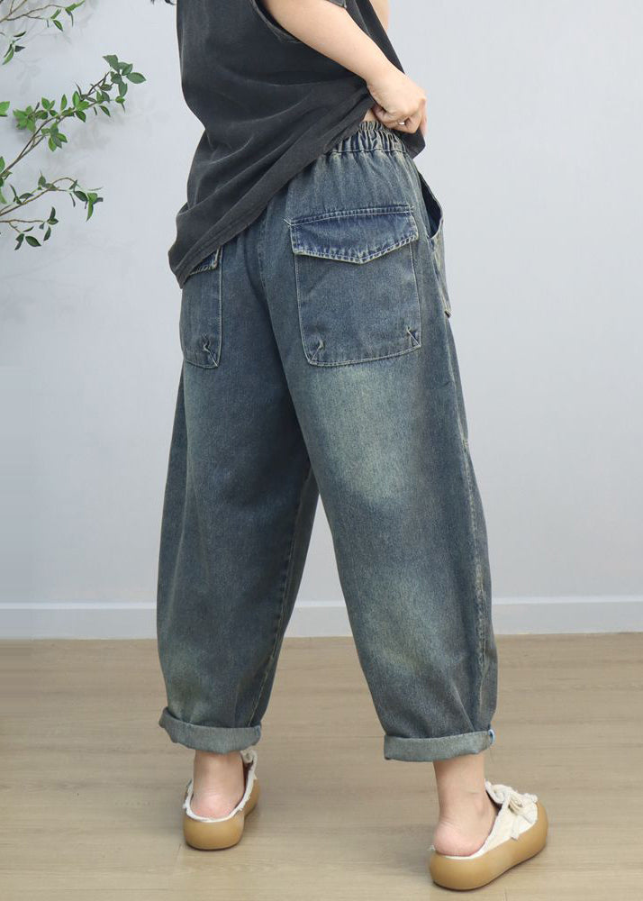 Blue Oversized Big Pockets Denim Harem Pants Spring