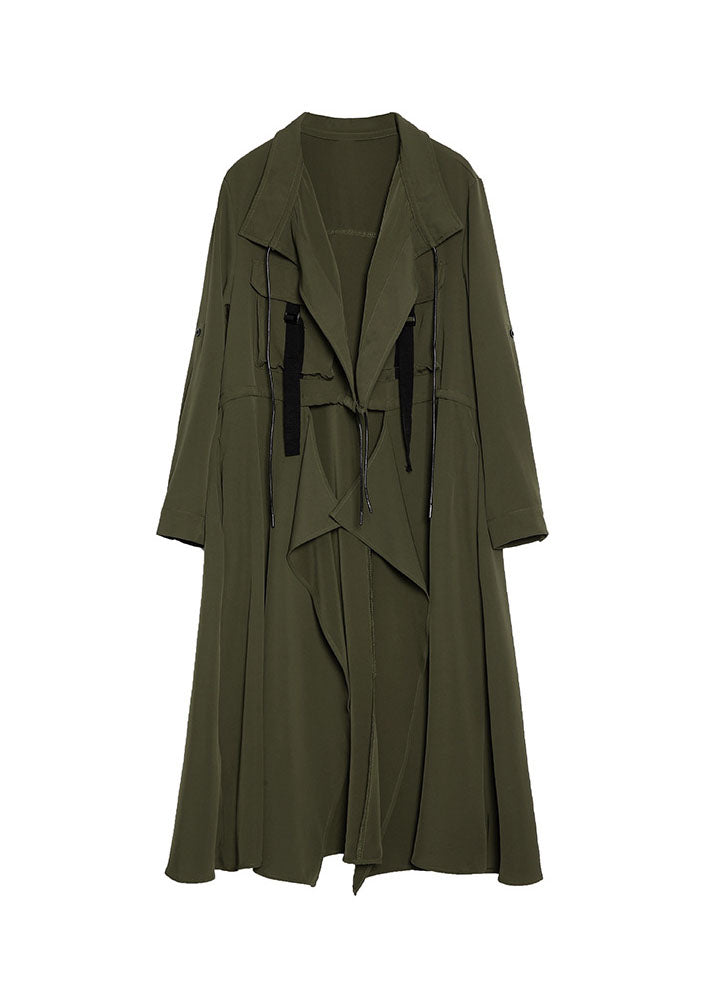 Army Green Pockets Peter Pan Collar Asymmetrical Trench Coat Spring
