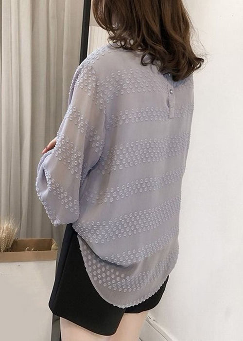 Purple Ruffled Button Chiffon Top Long Sleeve
