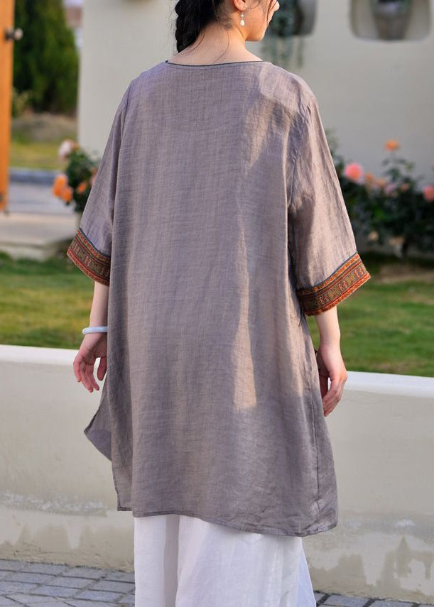 Light Purple Side Open Tasseled Linen Shirt Half Sleeve
