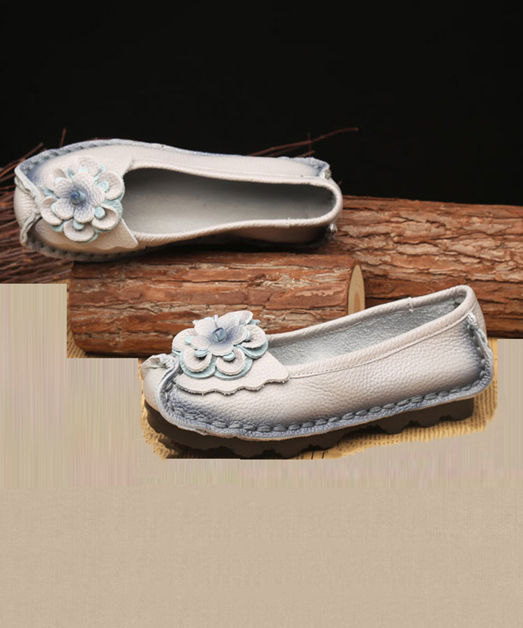 Light Grey Flower Splicing Flat Shoes