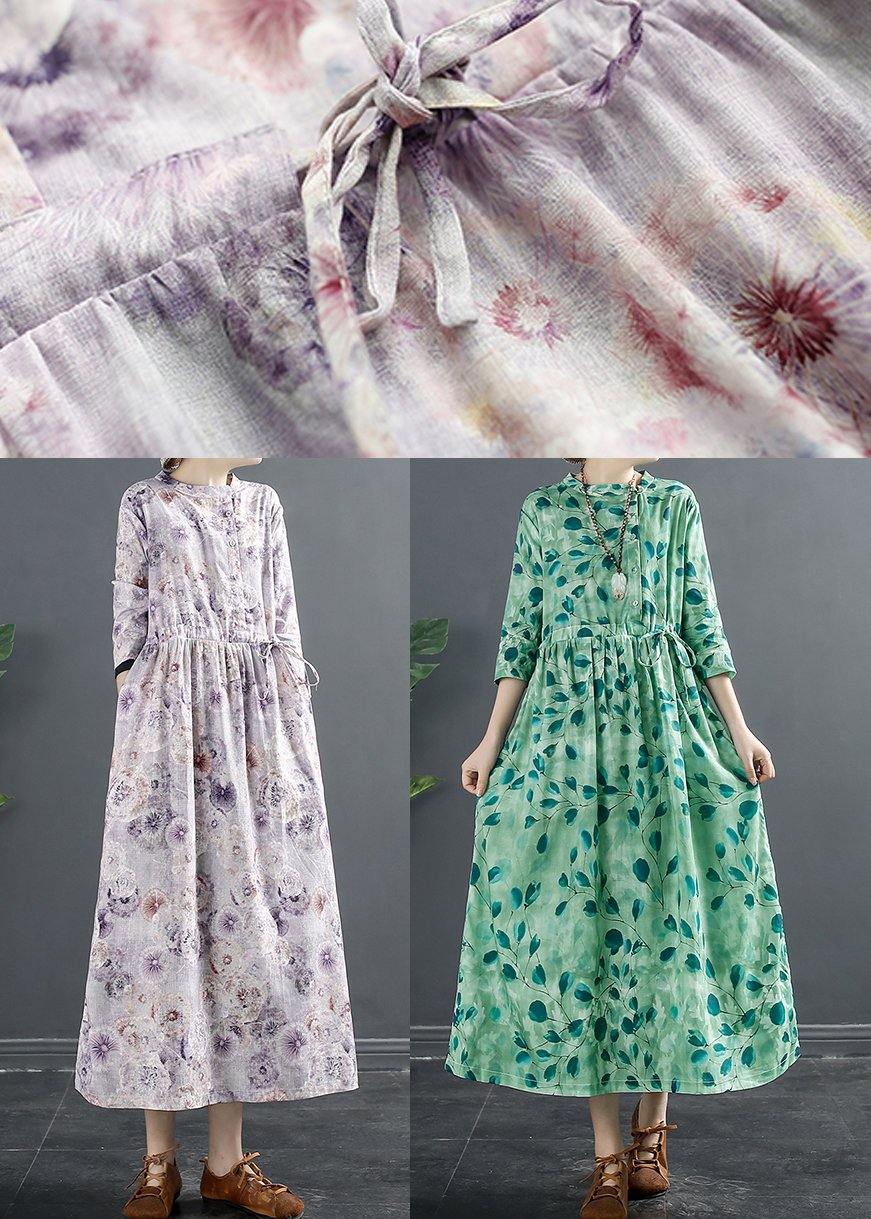 Style Purple Print Drawstring Art Dresses