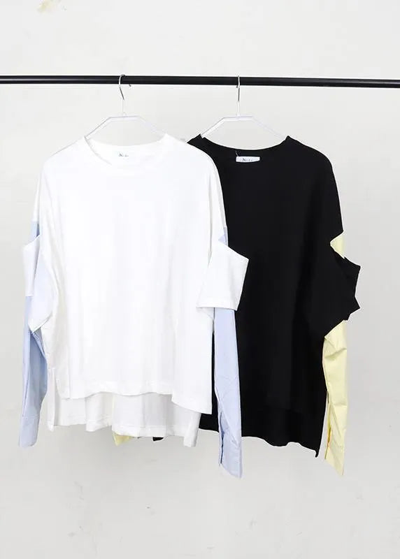 Street White Patchwork O-neck Sweatshirt