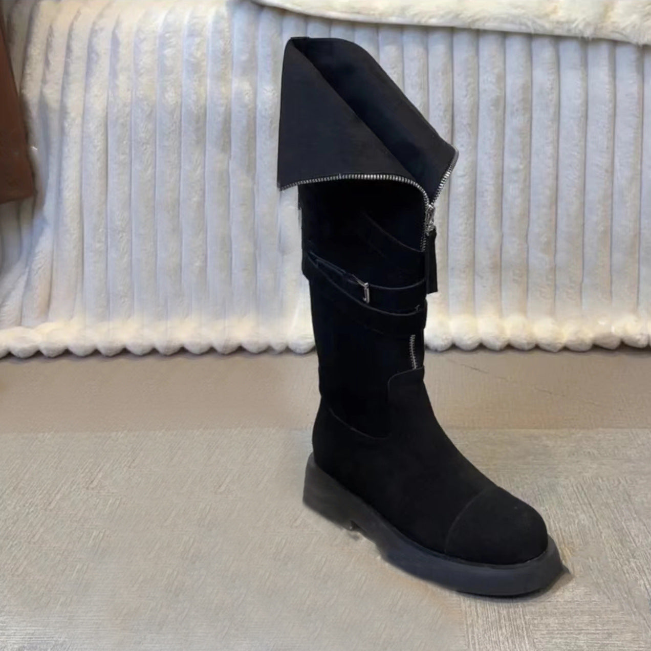 Strap Zipper Belt Buckle High Boots