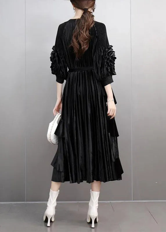 Boutique Mulberry O-neck Tie Waist Maxi Dresses Bracelet Sleeve