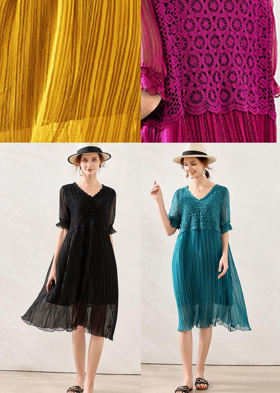 Comfy Black Wrinkled Patchwork Spring Short Sleeve Dress