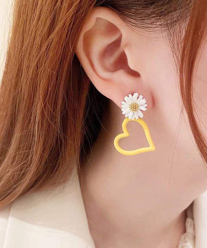 Yellow Alloy Baked Enamel Asymmetrical Love Stud Earrings