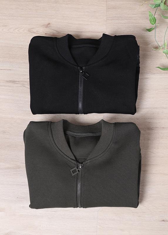 Italian Black Zippered Hooded Coat Spring